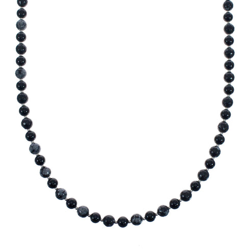 Native American Sterling Silver Onyx and Agate Bead Necklace JX127006